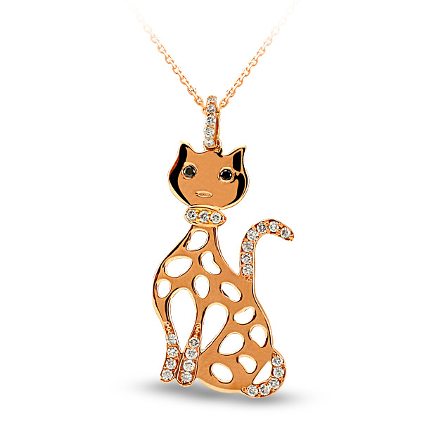 0.14 ct. Katze Diamant Anhänger mit Halskette
